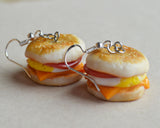 Breakfast Egg Muffin Sandwich Dangle Earrings, Polymer Clay Mini Food Jewelry