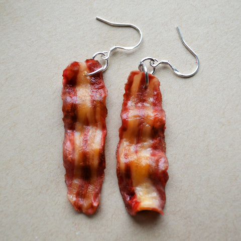 Bacon Polymer Clay Miniature Food Earrings, Hook Earrings, Dangle Earrings