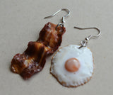 Bacon and Egg Breakfast Dangle Earrings, Polymer Clay Mini Food Jewelry