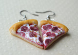 Pepperoni Pizza Hook Earrings, Mini Food Polymer Clay Dangle earrings