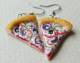 Veggie Pizza Slice Hook Earrings, Polymer Clay Food Jewelry