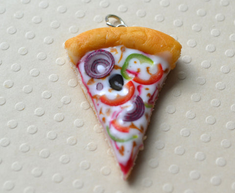 Veggie Pepper Onion Pizza Slice Charm, Key Chain, Stitch Marker, Polymer Clay Mini Food
