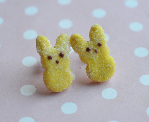 Yellow Bunny Peeps Polymer Clay Stud Earrings