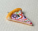 Veggie Pepper Onion Pizza Slice Charm, Key Chain, Stitch Marker, Polymer Clay Mini Food