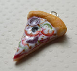 Veggie Pepper Onion Pizza Slice Charm, Key Chain, Stitch Marker, Polymer Clay Mini Food