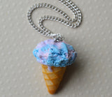 Cotton Candy Ice Cream Cone Necklace, Polymer Clay Mini Food Necklace