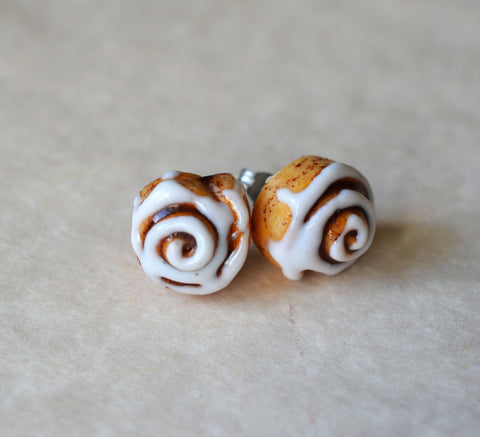 Cinnamon Roll Stud Earrings, Polymer Clay