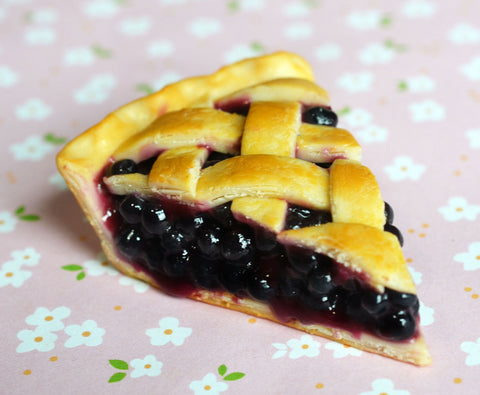 Blueberry Pie Slice Miniature Food Magnet, Polymer Clay