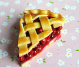 Cherry Pie Slice Miniature Food Fridge Magnet, Polymer Clay