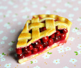 Cherry Pie Slice Miniature Food Fridge Magnet, Polymer Clay