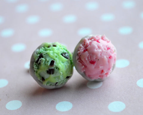Strawberry and Mint Chocolate Chip Ice Cream Stud earrings