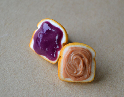 Grape Peanut Butter and Jelly Sandwich Stud Polymer Clay Earrings