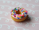 Strawberry Doughnut with Rainbow Sprinkles Polymer Clay Charm or Key Chain