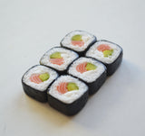 6 pc Salmon Avocado Sushi Maki Roll Miniature Food  Magnet