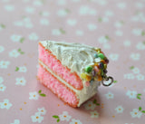 Pink Cake Slice White Frosting Polymer Clay Cake Slice Charm or Key Chain