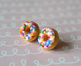 Strawberry Pink Doughnut Stud Earrings, Polymer Clay