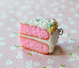 Pink Cake Slice White Frosting Polymer Clay Cake Slice Charm or Key Chain