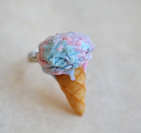 Cotton Candy Ice Cream Cone Adjustable Ring
