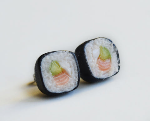 Maki Sushi Avocado Roll Stud Earrings Polymer Clay