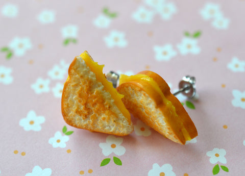 Grilled Cheese Sandwich Stud Mini Food Earrings, Polymer Clay