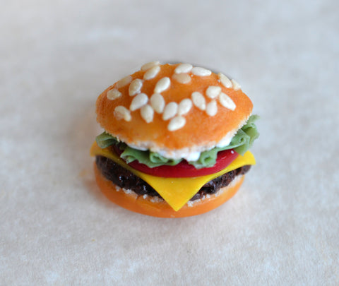 Cheeseburger Polymer Clay Food Adjustable Ring