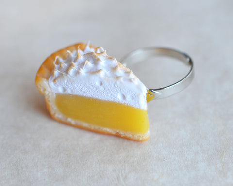 Lemon Meringue Pie Adjustable Ring, Polymer Clay