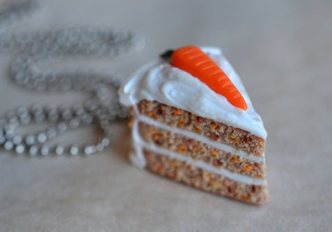 Carrot Cake Slice Dessert Necklace, Polymer Clay