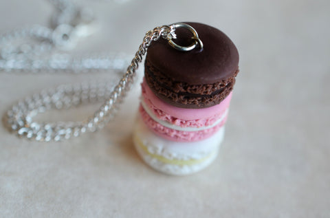 Neapolitan French Macaron Stack Dessert Necklace