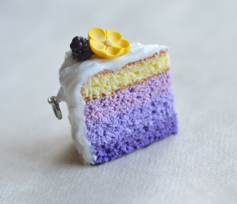 Blackberry Buttercup Lavender Ombre Cake slice Charm or Key Chain
