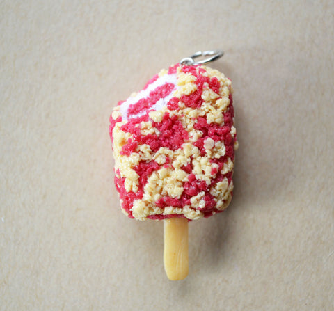 Strawberry Short Cake Ice Cream Bar Charm, Stitch Marker, Key Chain, Polymer Clay