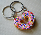 Heart Shaped Doughtnut Best Friend Key Chains Chocolate or Strawberry