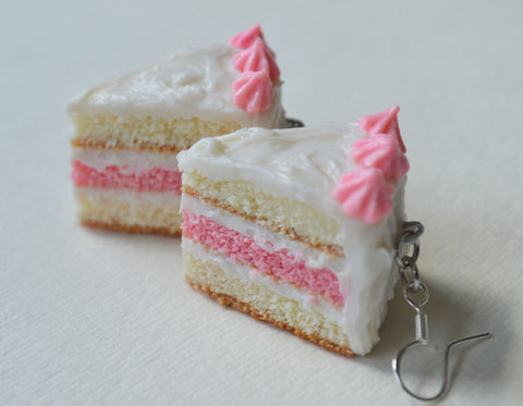 Strawberry Vanilla Layer Cake Slice Dangle Earrings