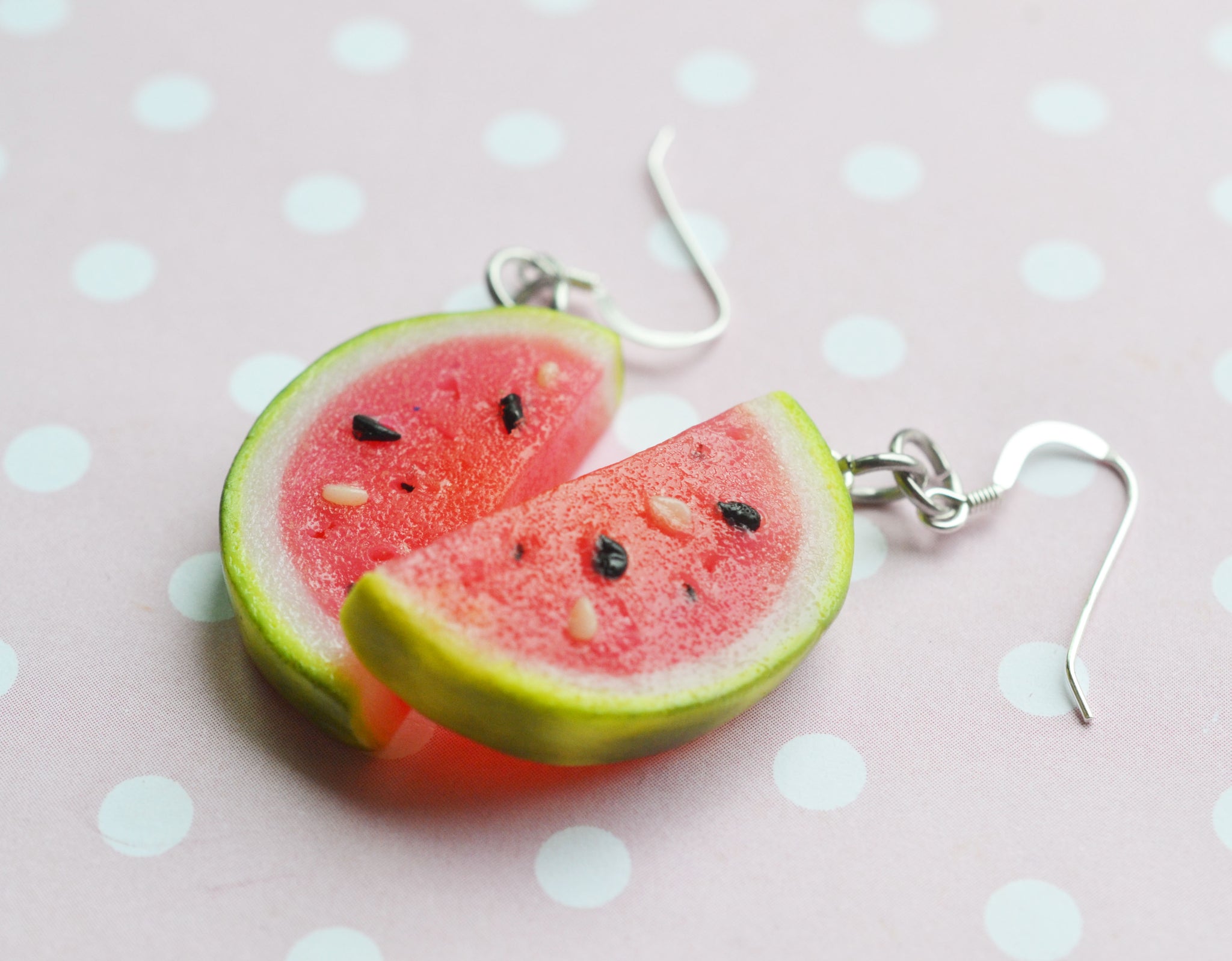 watermelon Slice Dangle Hook Earrings Polymer Clay Miniature Food Ear ScrumptiousDoodle