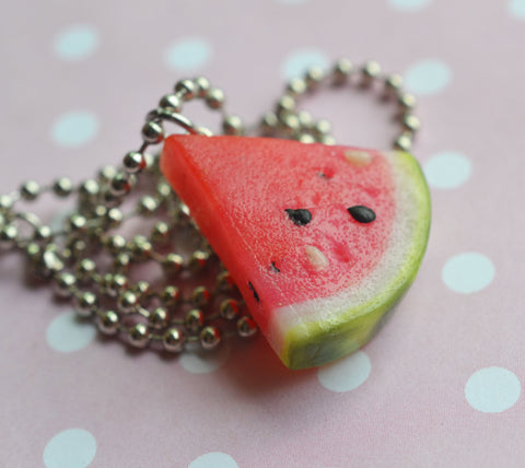 Polymer Clay Miniature Watermelon Slice Food Jewelry Necklace