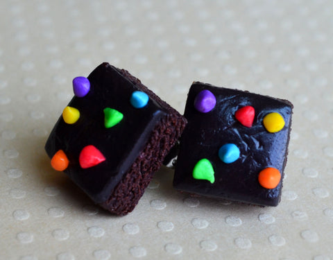 Rainbow Chip Brownie Polymer Clay Stud Earrings