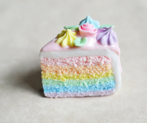 Pastel Rainbow Cake Slice Polymer Clay Charm, Stitch Marker, Key Chain