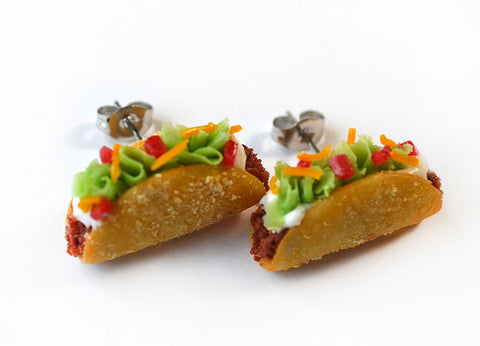 Miniature Taco Stud Earrings - Polymer Clay Mini Food Jewelry