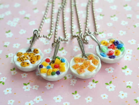 Bowl of Cereal Miniature Food Jewelry Necklace Polymer Clay breakfast