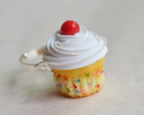 Confetti Vanilla Cupcake Ring, Polymer Clay Miniature Food Jewelry