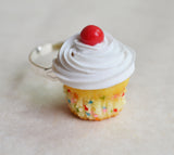 Confetti Vanilla Cupcake Ring, Polymer Clay Miniature Food Jewelry