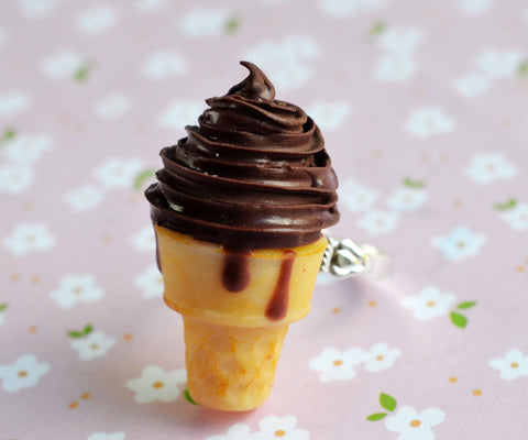 Chocolate Soft Serve Ice Cream Cone Ring, Polymer Clay Miniature Food Jewelry