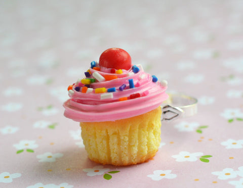 Pink Cupcake Ring, Polymer Clay Food Jewelry