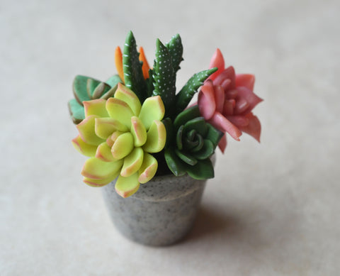 Mini Succulent Arrangement Potted Plant Magnet, Polymer Clay Miniature