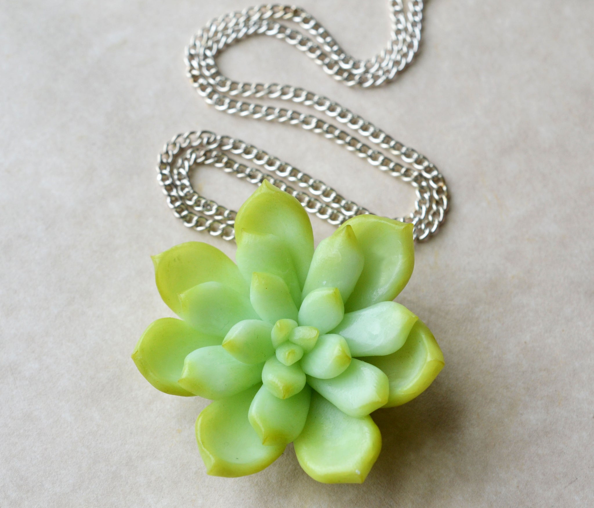 etsy succulent necklace Green Miniature Succulent Necklace, Polymer Clay Miniature 18" link chain
