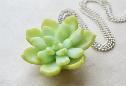Green Miniature Succulent Necklace, Polymer Clay Miniature