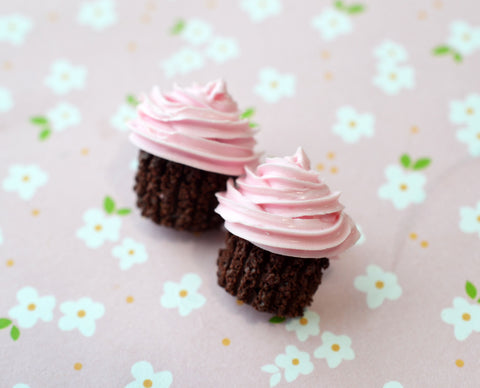 Pink Buttercream Chocolate Cupcake Polymer Clay Stud Earrings