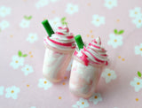 strawberry frappuccino stud earrings, polymer clay miniature food jewelry