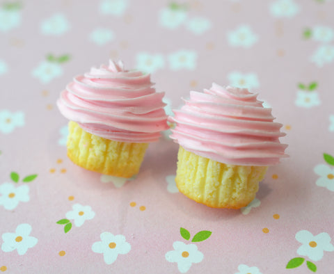 Pretty Pink Cupcake Stud Earrings,Polymer Clay Miniature Food Jewelry
