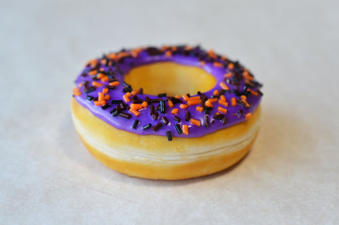 Spooky Purple Halloween Doughnut Magnet, Polymer Clay Food Decor Fridge Magnet