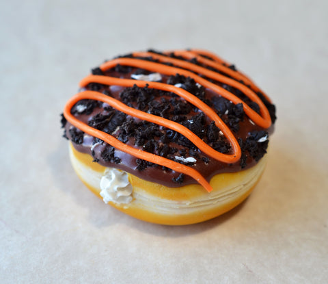 Halloween Cookies and Cream Filled Doughnut Magnet, Polymer clay Fridge Magnet